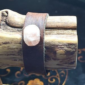Pink morganite and leather Artisan made wrist cuff